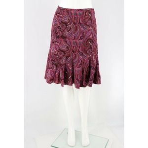 Ann Taylor Loft Paisley Sequin Flare Skirt Size 2 Purple Sparkle A-Line Womens